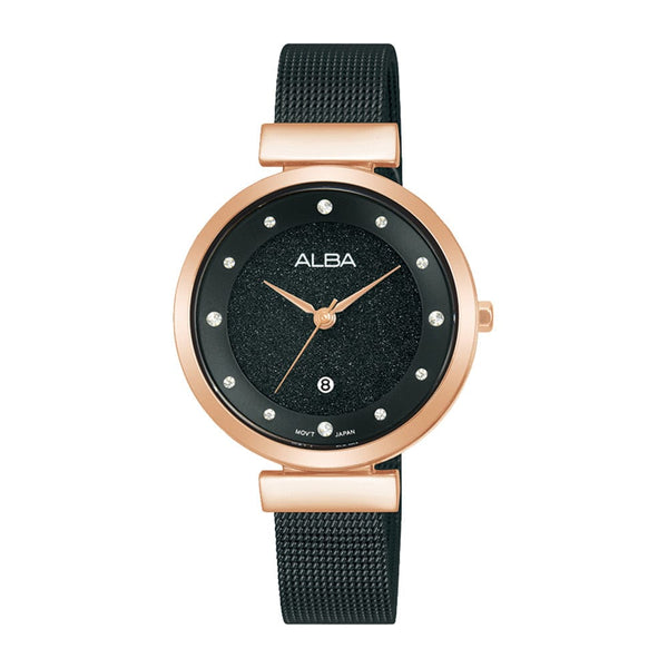Alba Fashion AH7BZ8X Quartz Black Mesh Bracelet Women Watch