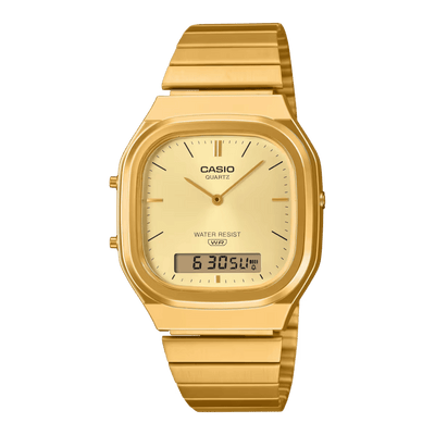 Casio Vintage AQ-240EG-9AD Gold Dial Stainless Steel Unisex Watch