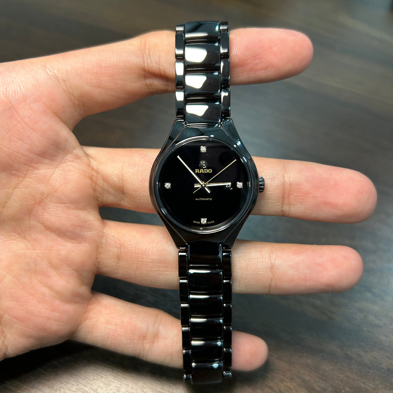 [Pre-Owned] Rado True Automatic Diamonds Black Ceramic Sapphire Crystal Women Watch