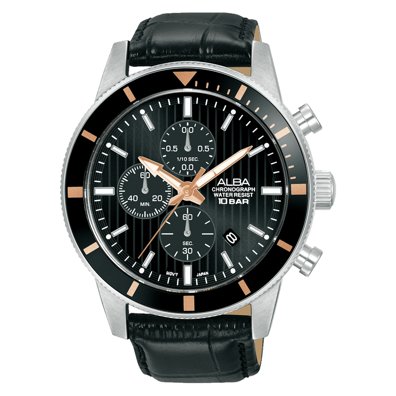 Alba Active AM3961X Quartz Chronograph Black Leather Men Watch Alba Active AM3961X Quartz Chronograph Black Leather Men Watch