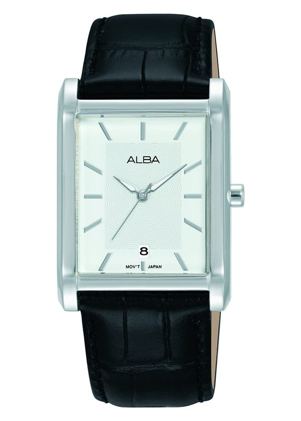 Alba Prestige AG8P91X Analog Silver Dial Black Leather Strap Men Watch