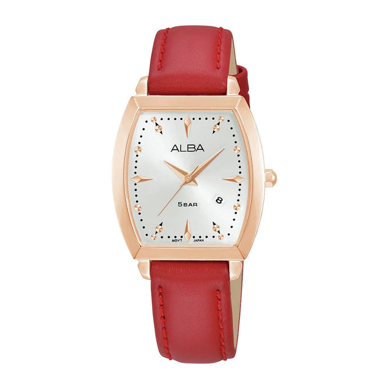 Alba Fashion AH7CT2X Quartz Silver Dial Red Leather Analog Women Watch