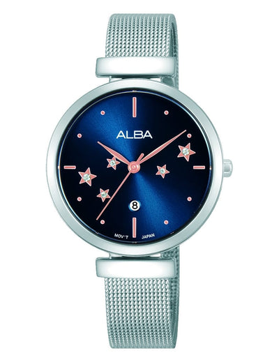 Alba Fashion AH7EB9X Quartz Blue Dial Stainless Steel Women Watch 