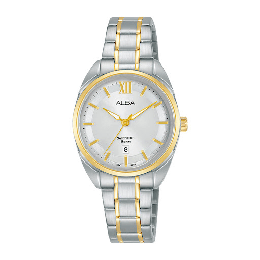 Alba Prestige AH7Y52X Analog Silver White Dial Gold Steel Women Watch