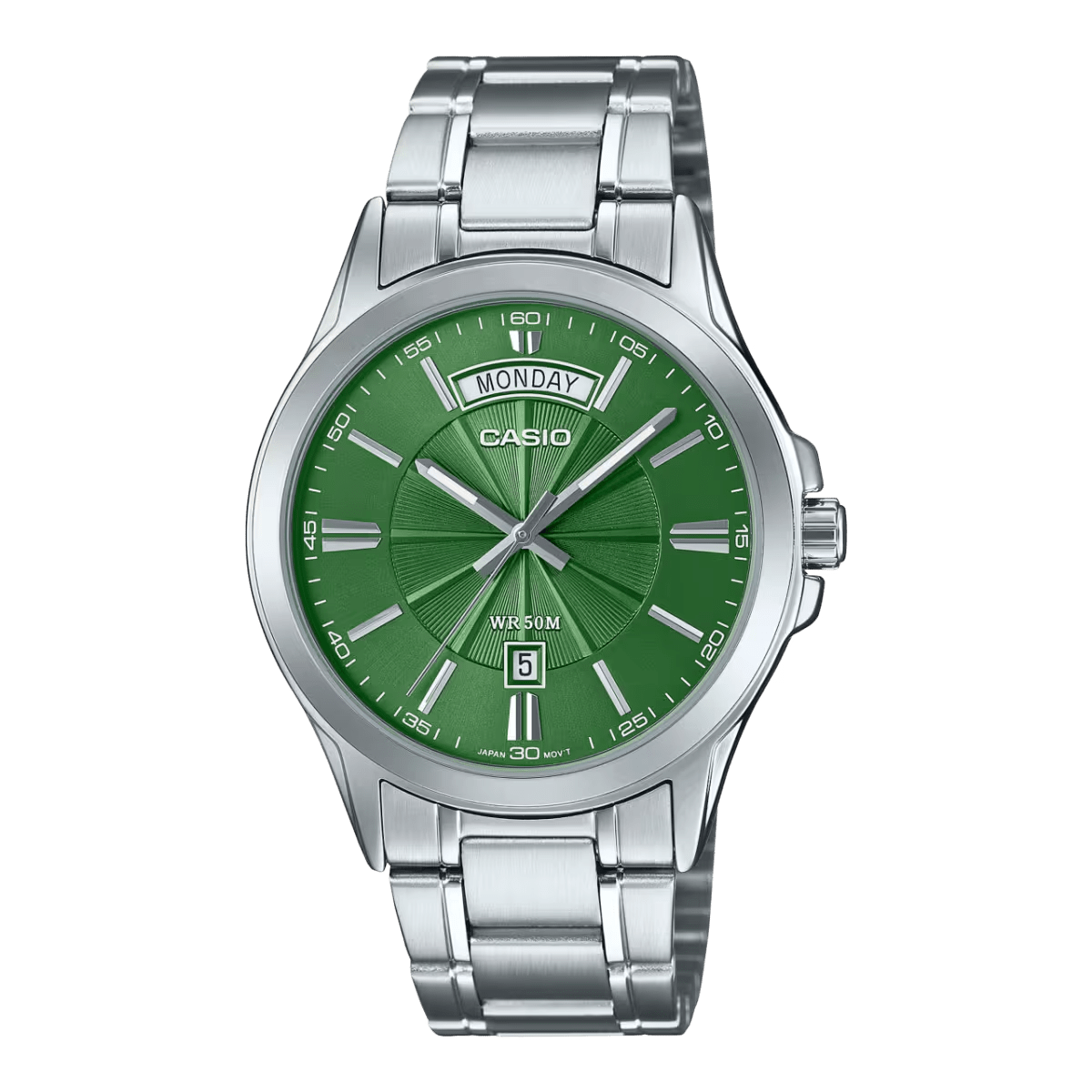 Casio Enticer MTP-1381D-3AV Stainless Steel Green Dial Men Watch