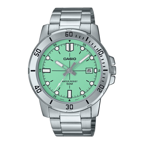 Casio Enticer MTP-VD01D-3E1V Green Dial Stainless Steel Men Watch