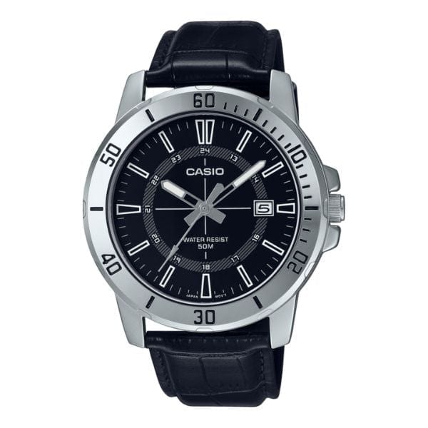 Casio Enticer MTP-VD01L-1CV Black Leather Men Dress Watch