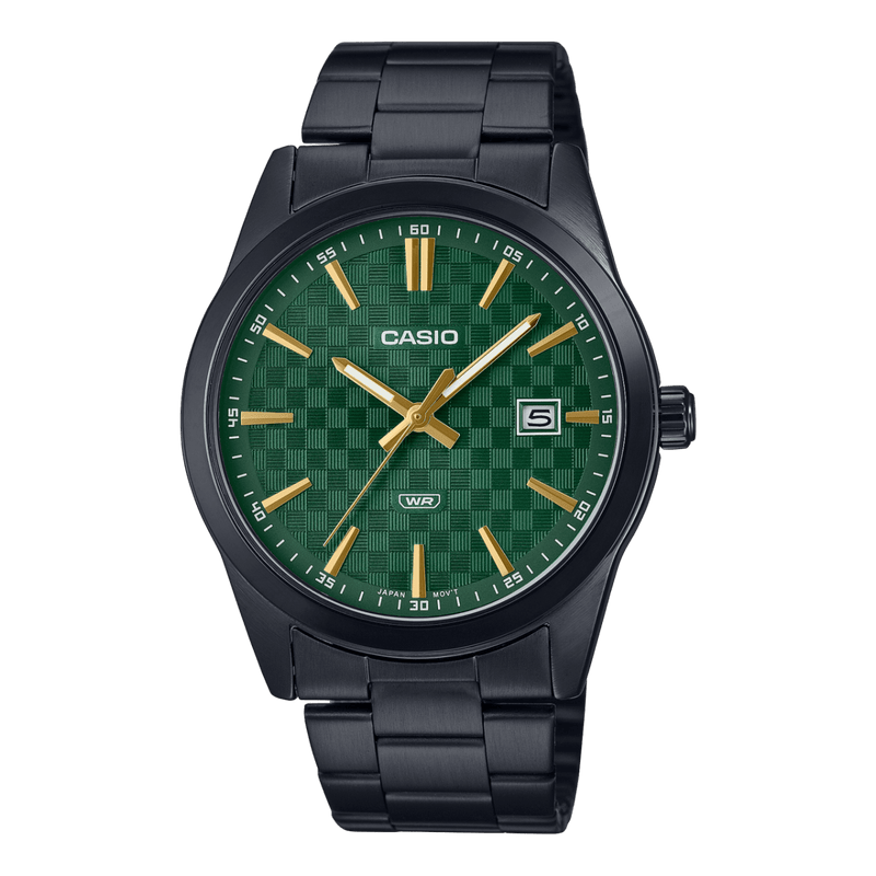 Casio Enticer MTP-VD03B-3A Black Green Stainless Steel Men Watch