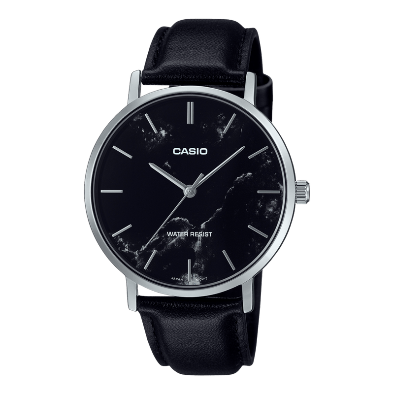 Casio Enticer MTP-VT01LM-1A Black Dial Black Leather Strap Men Watch 