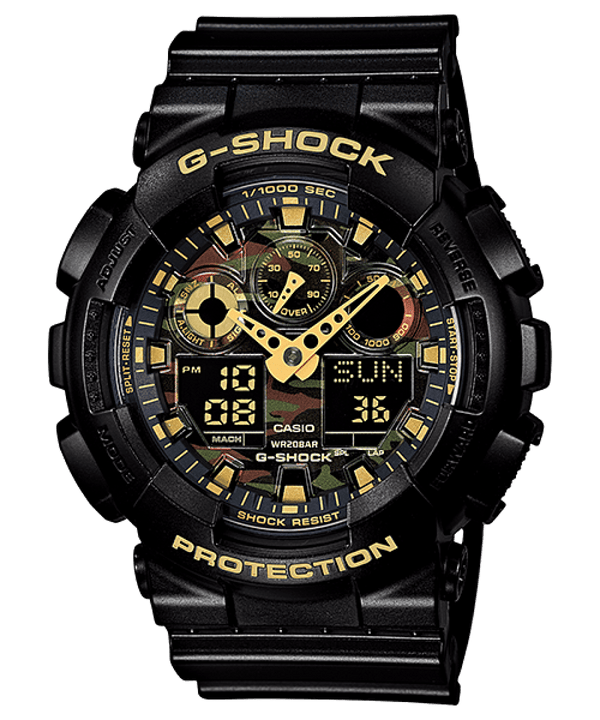 Casio G-Shock GA-100CF-1A9 Camo Dial Black Resin Strap Men Watch 