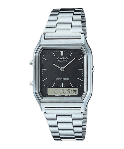 Casio Vintage AQ-230A-1D Black Stainless Steel Unisex Watch Malaysia