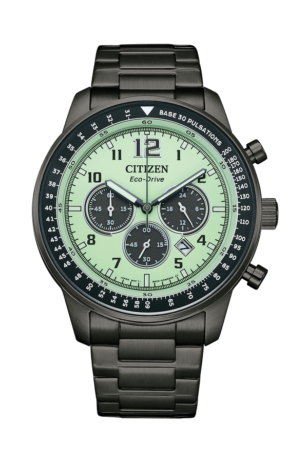 Citizen Eco-Drive CA4507-84X Chronograph Green Luminous Dial Men Watch