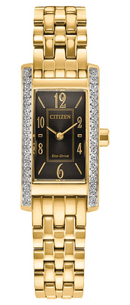Citizen L EG7112-59E Eco-Drive Square Black Dial Gold Women Watch