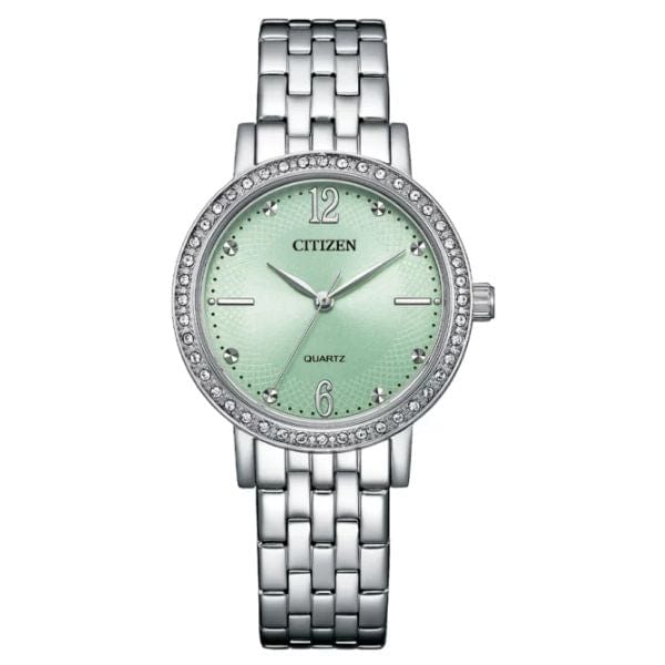 Citizen Quartz EL3100-55X Stainless Steel Green Crystal Women Watch 
