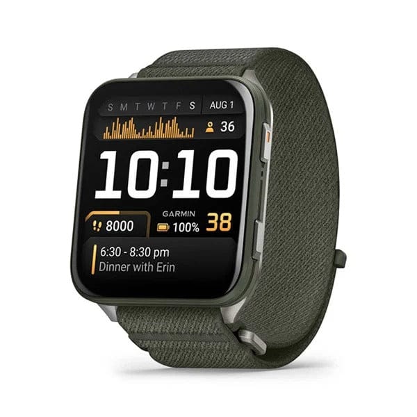 Garmin Venu X1 smartwatch with moss band