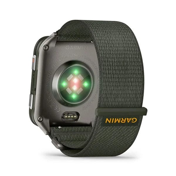 Garmin Venu X1 smartwatch with moss band