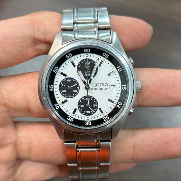 Pre Owned Seiko Vintage Panda Quartz Chronograph 7T92 0CC0 Men Watch