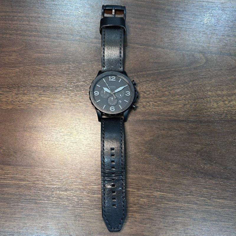 [Pre-Owned] Fossil Nate JR1354 Black Leather Quartz Chronograph Men Watch