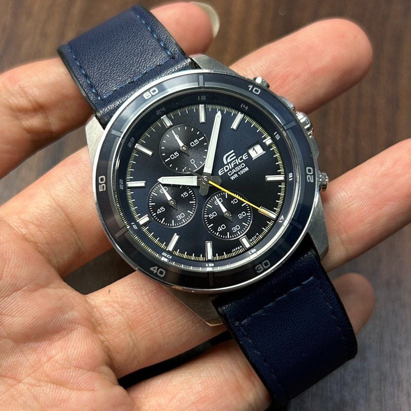 [Pre-Owned] Casio Edifice EFR-526L-2CV Blue Leather Quartz Chronograph Men Watch
