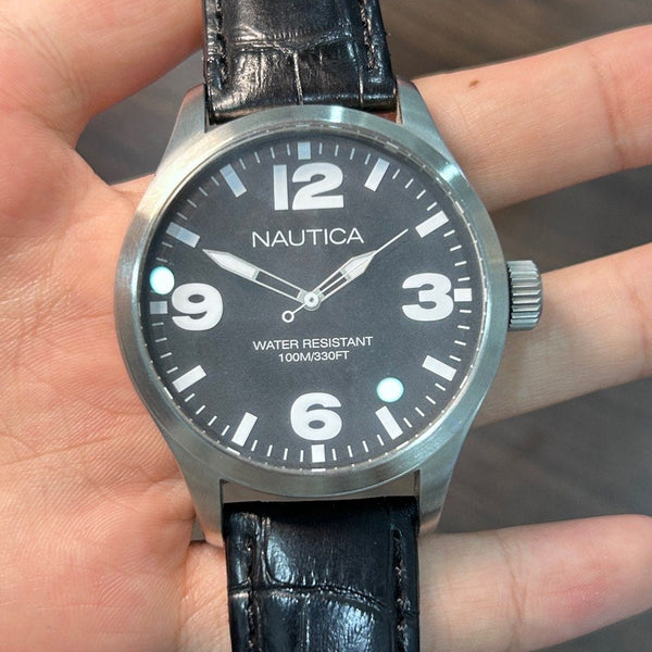 [Pre-Owned] Nautica Black Leather Quartz Men Watch