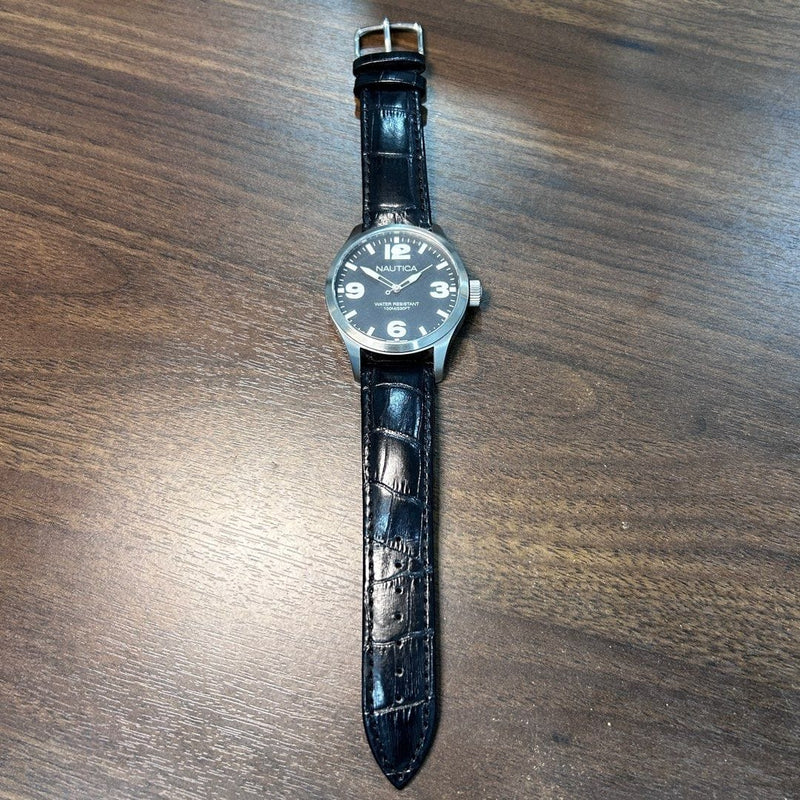 [Pre-Owned] Nautica Black Leather Quartz Men Watch