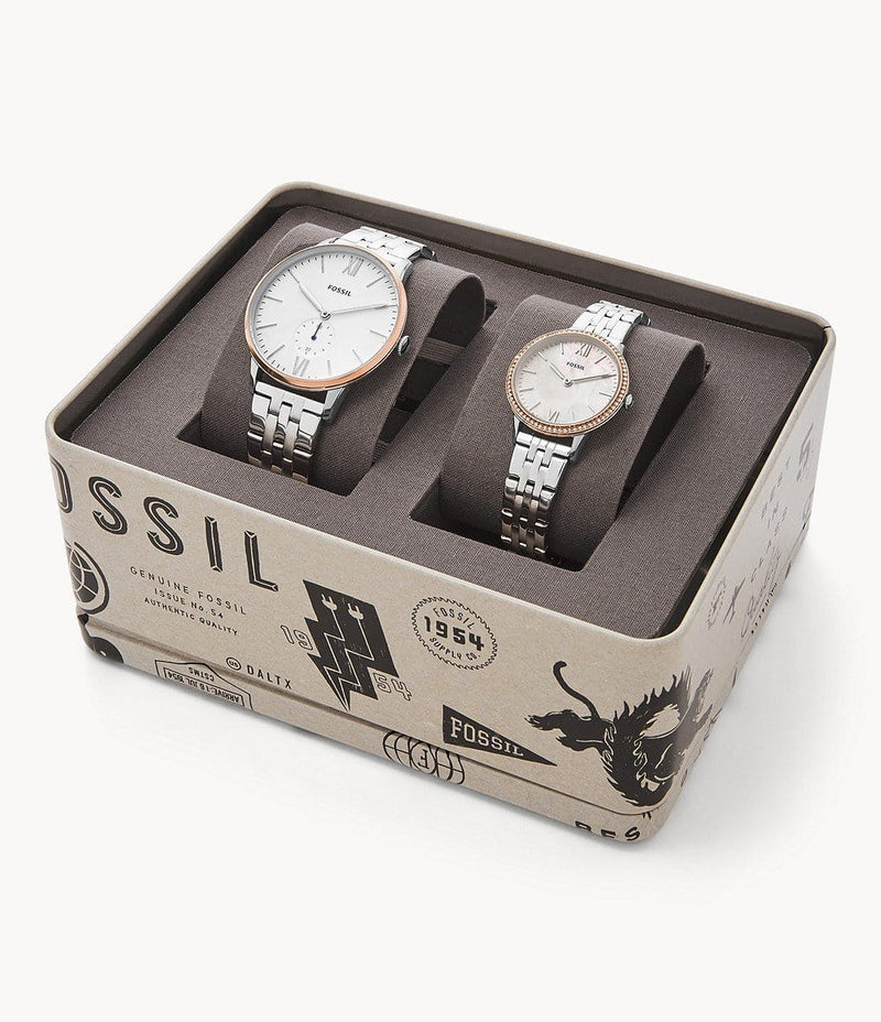 Fossil FS5562SET His & Her Three-Hand Stainless Steel Watch Box Set